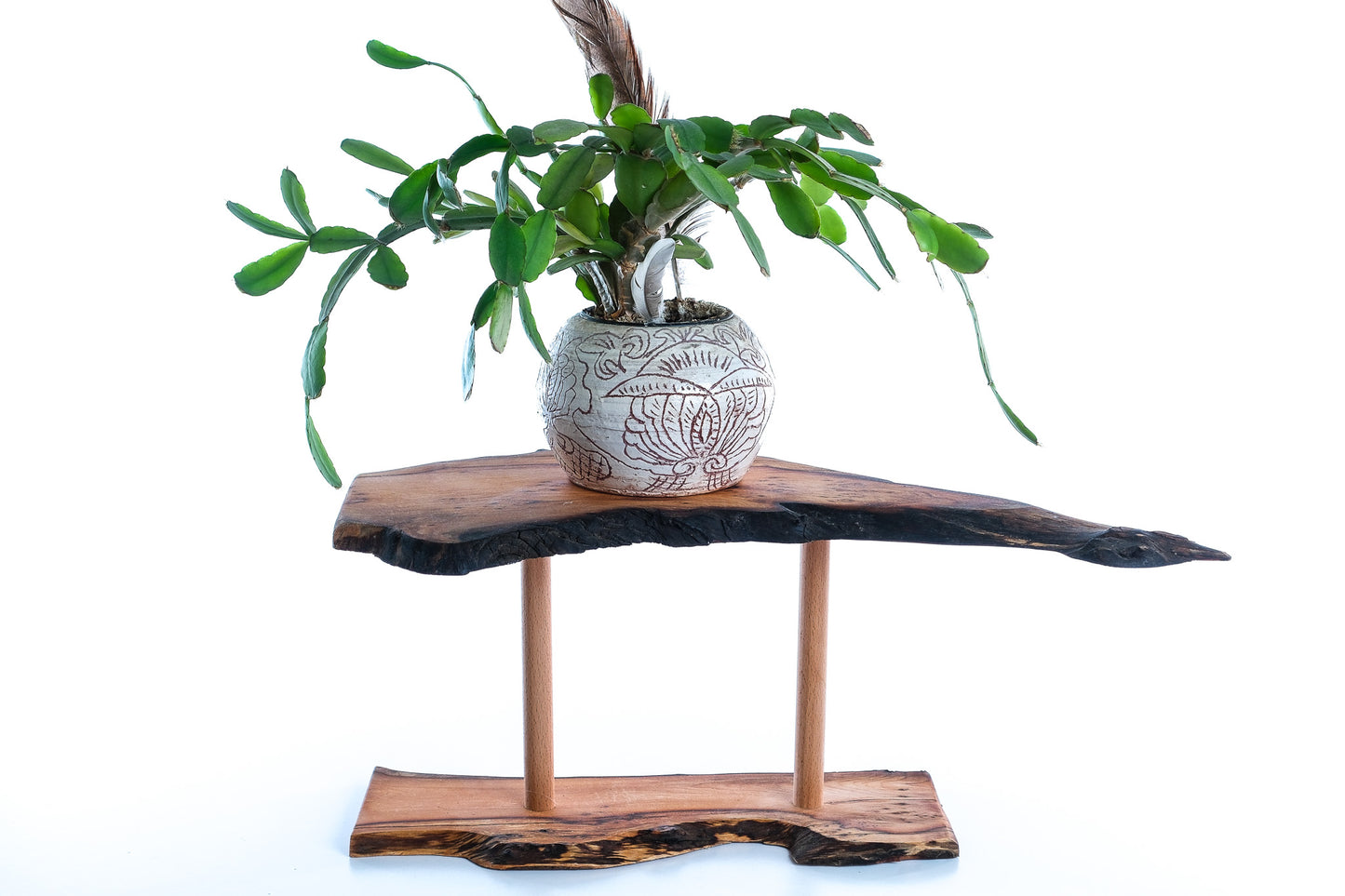 Elm plant stand with natural edge. Waney edge plant stand.