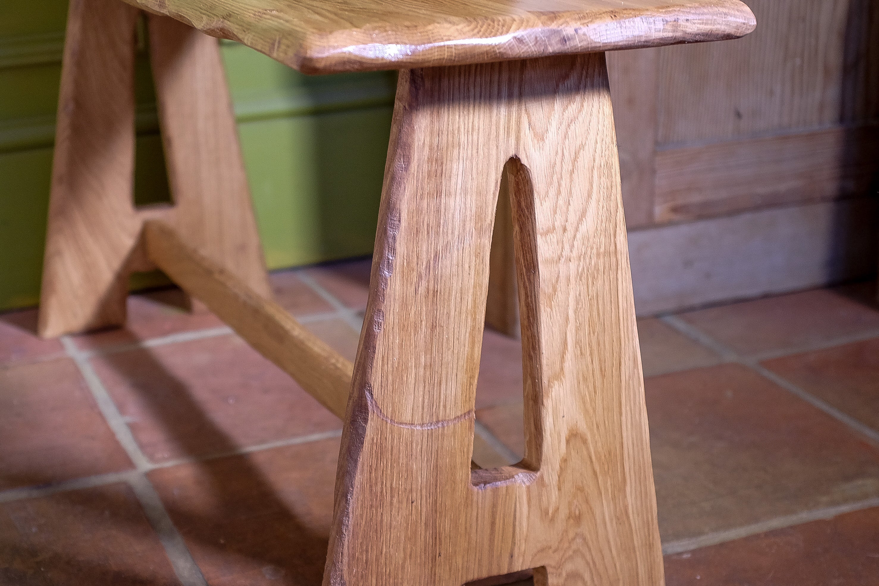 Handmade oak bench with A shaped legs