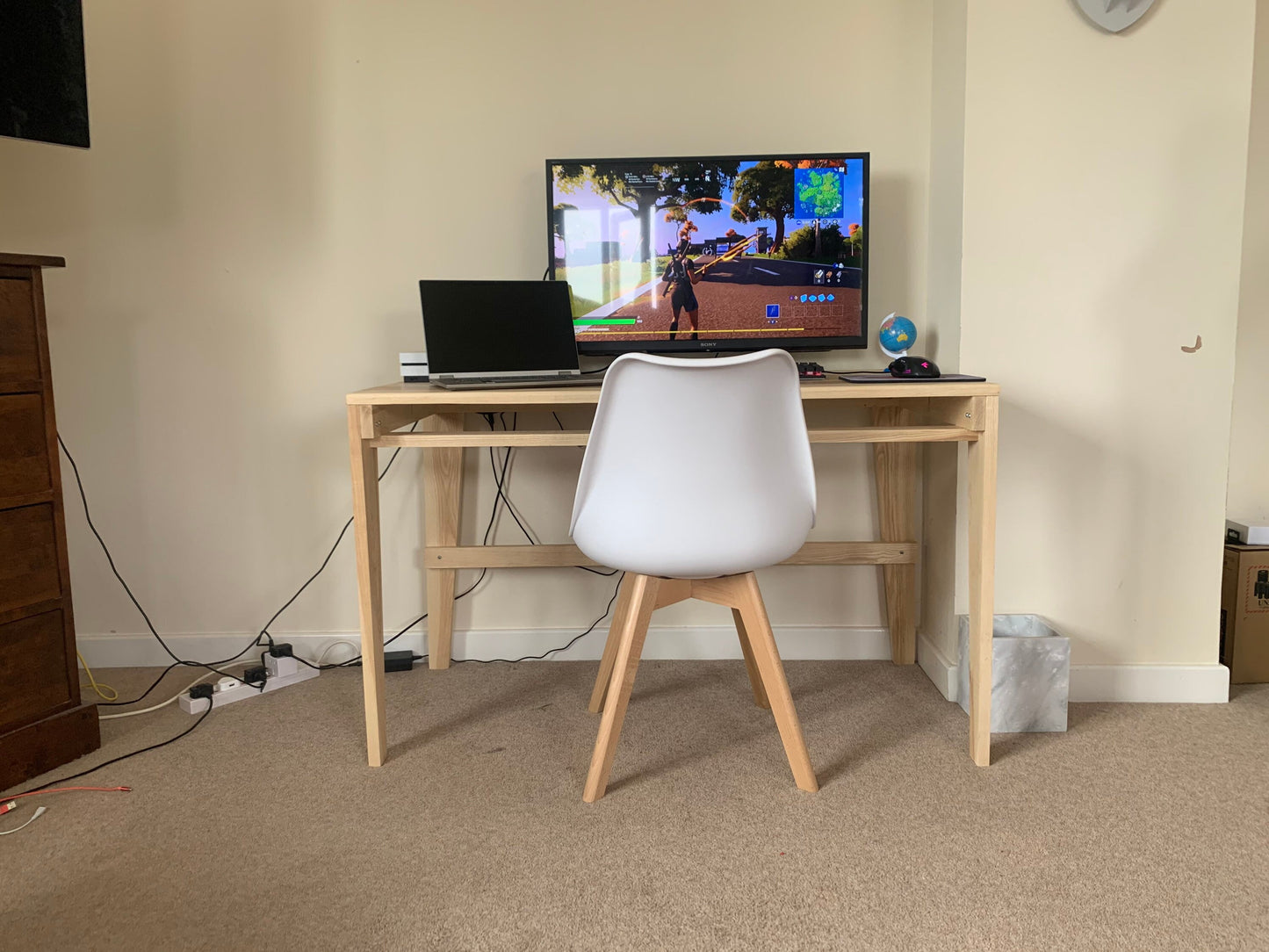 Ash Desk for Office or Bedroom - Farmhouse Desk with Wood Legs - Wooden Console Desk & Table