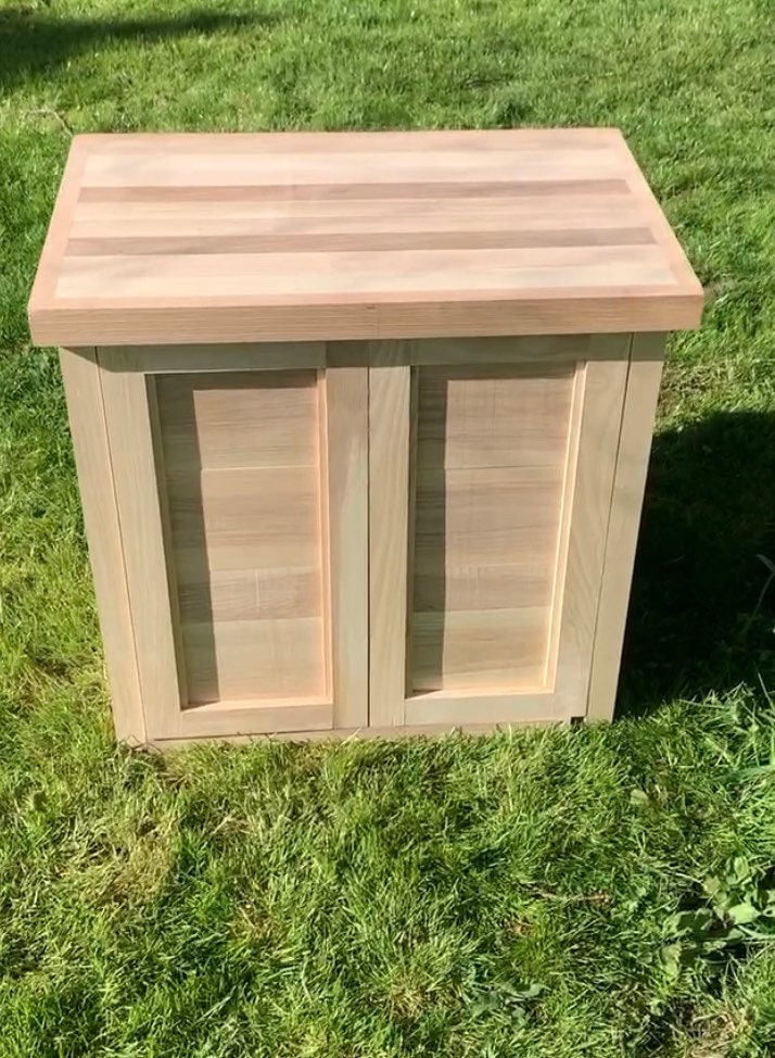 Farmhouse kitchen island with butchers block, cutting or chopping board and storage cupboard