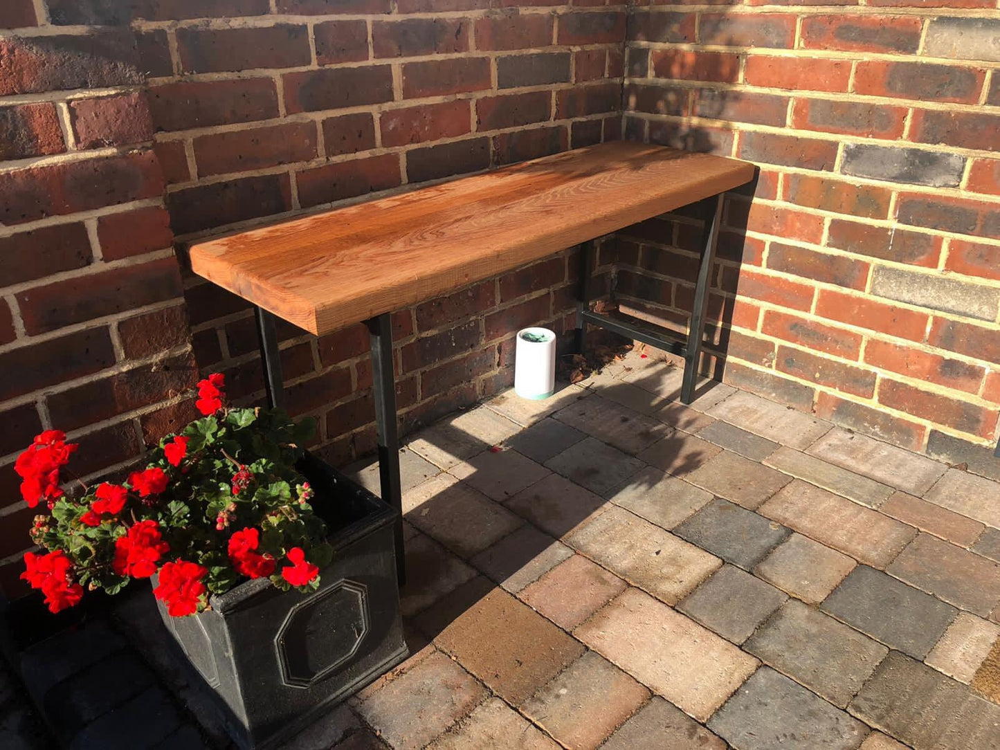 Hallway or porch bench, oak with steel legs