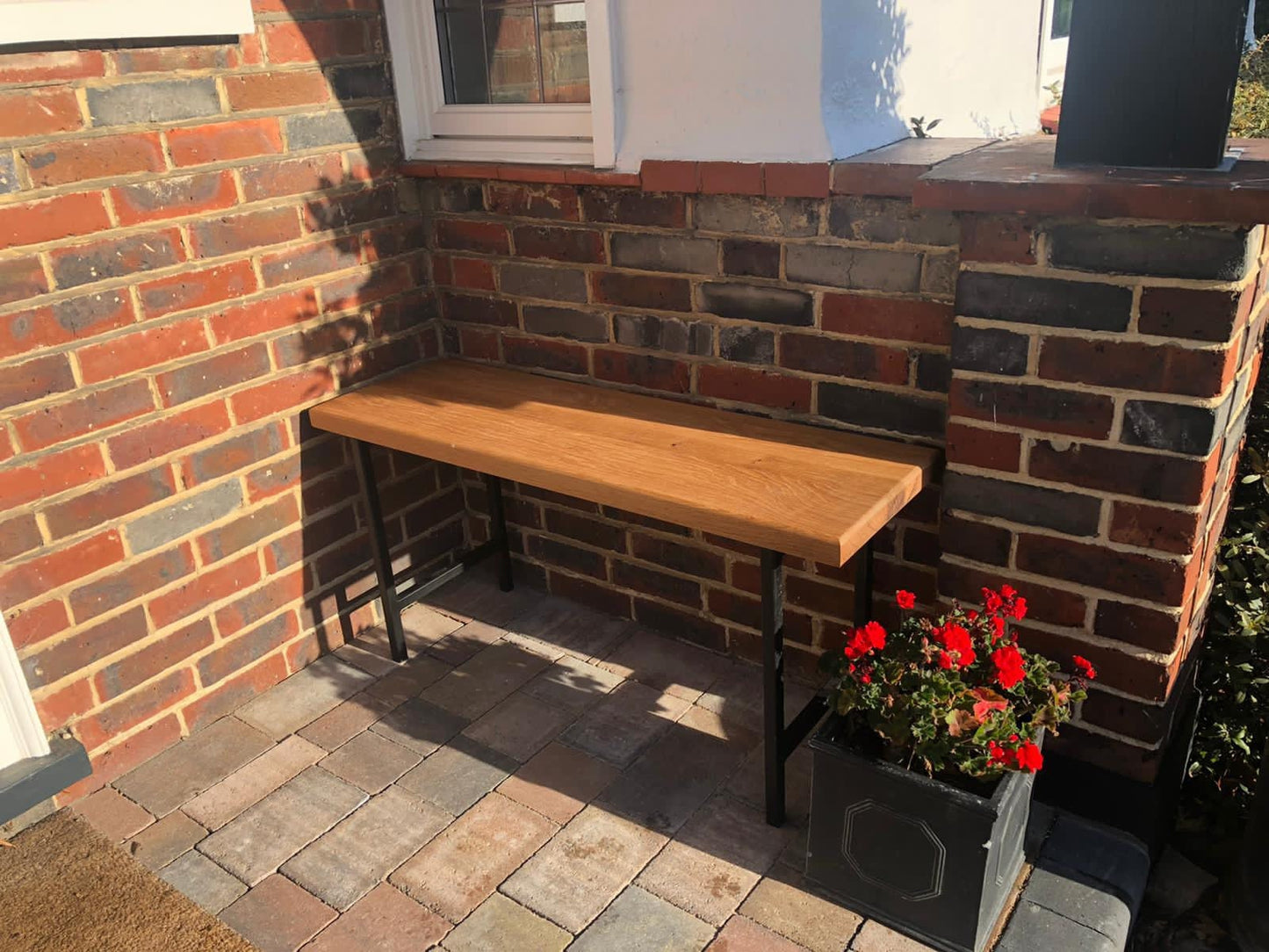 Hallway or porch bench, oak with steel legs