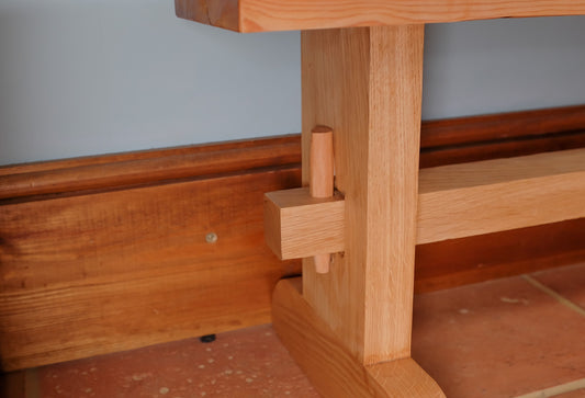 Oak bench with hand-finished peg joints