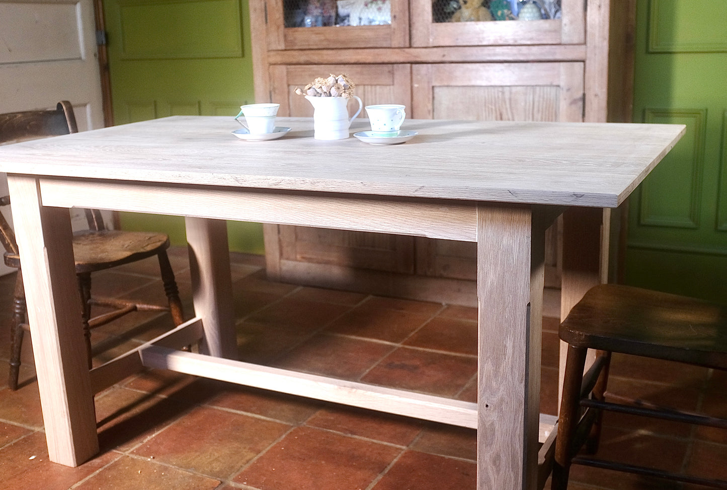 Oak farmhouse kitchen dining table