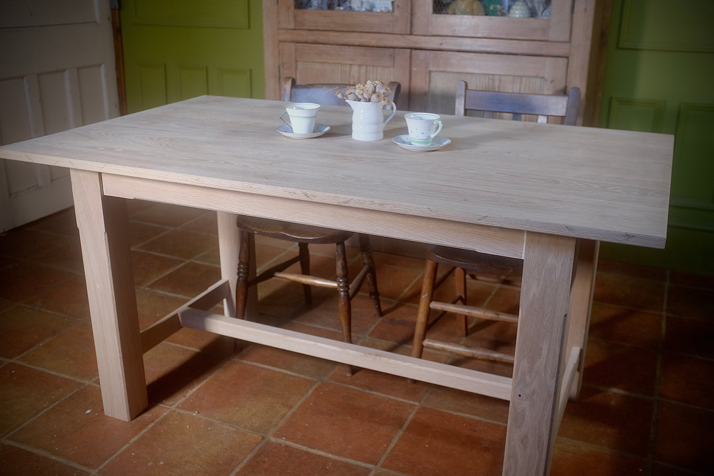 Oak farmhouse kitchen dining table